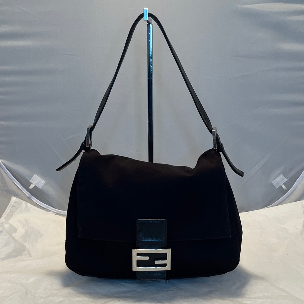 Fendi Black Shoulder Bag with Silver Buckle